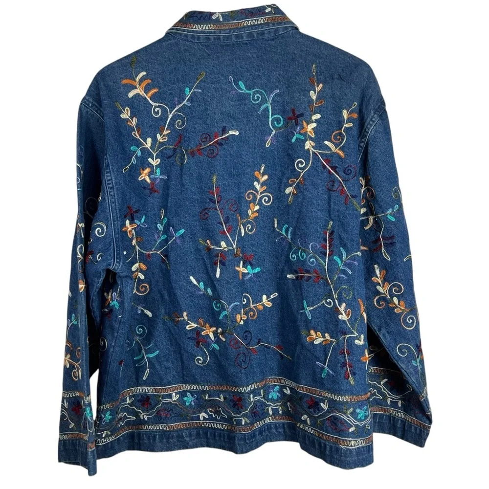 VINTAGE UNITS Blue Denim Embroidered Jacket Size XL - Picture 6 of 11